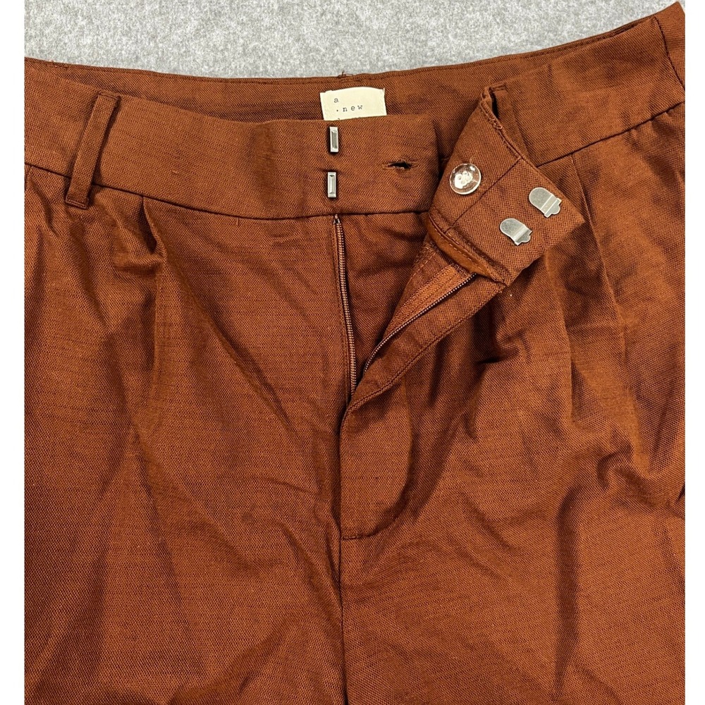 A New Day Women's Size 8 Rust Brown Pleated Linen Blend Shorts - Picture 3 of 8